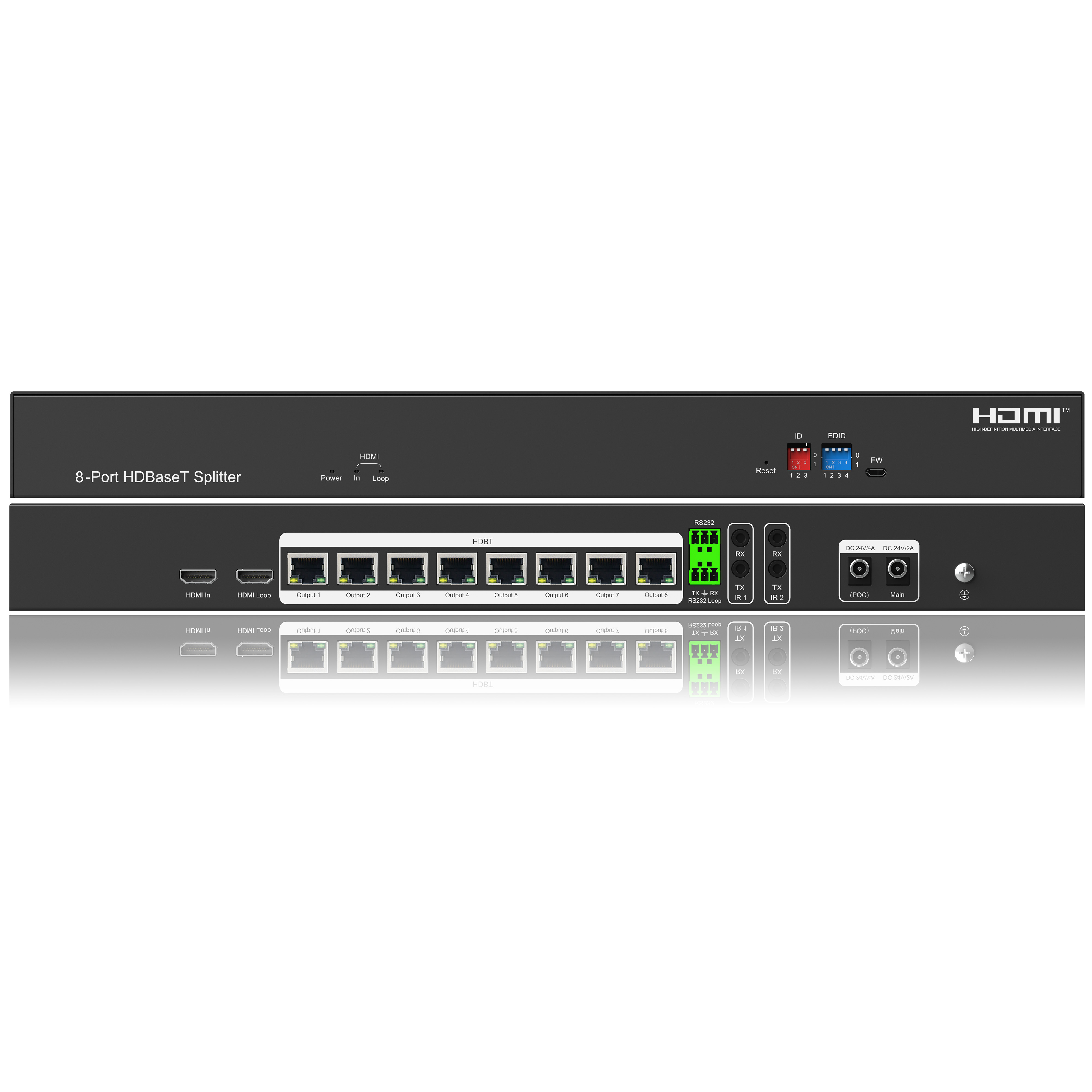 1x8 HDBaseT™ Splitter-Up to 70m 1080P; 40m 4K@60 4:4:4